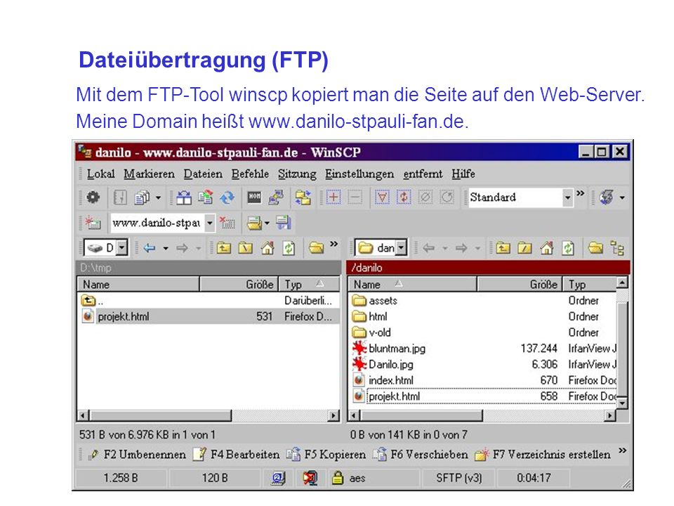 Mit dem FTP-Tool winscp kopiert man die Seite auf den Web-Server.