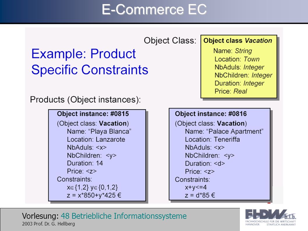 Vorlesung: 48 Betriebliche Informationssysteme 2003 Prof. Dr. G. Hellberg E-Commerce EC