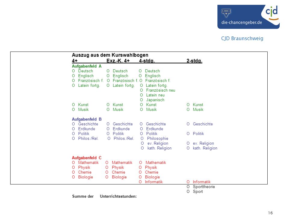 CJD Braunschweig 16 Auszug aus dem Kurswahlbogen 4+ Exz.-K.