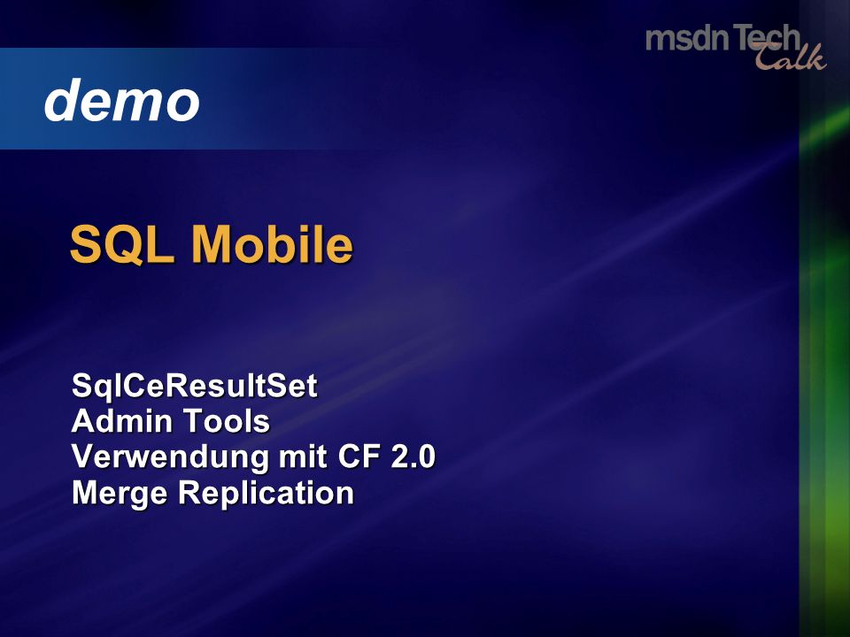 SqlCeResultSet Admin Tools Verwendung mit CF 2.0 Merge Replication demo SQL Mobile
