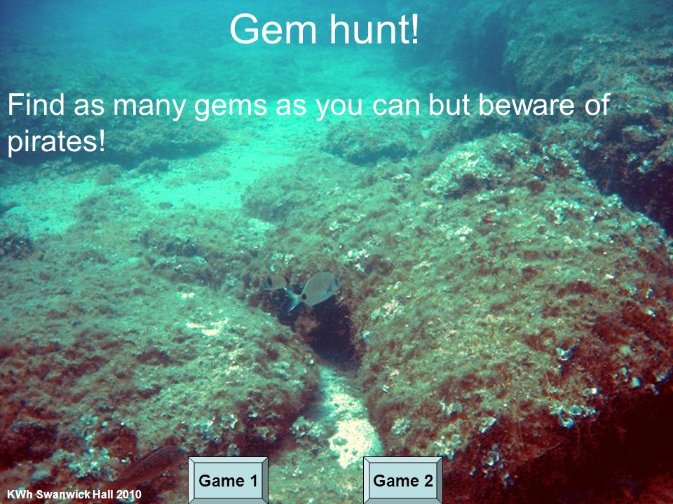 Gem hunt! Find as many gems as you can but beware of pirates! KWh Swanwick Hall 2010 Game 1Game 2