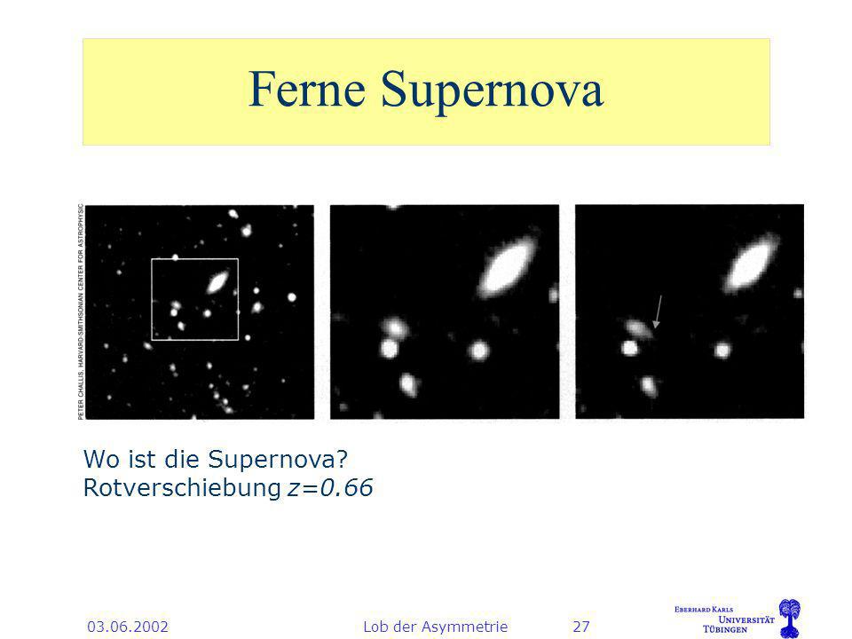 Lob der Asymmetrie27 Ferne Supernova Wo ist die Supernova Rotverschiebung z=0.66