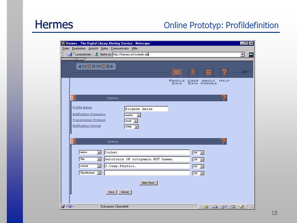 18 Hermes Hermes Online Prototyp: Profildefinition