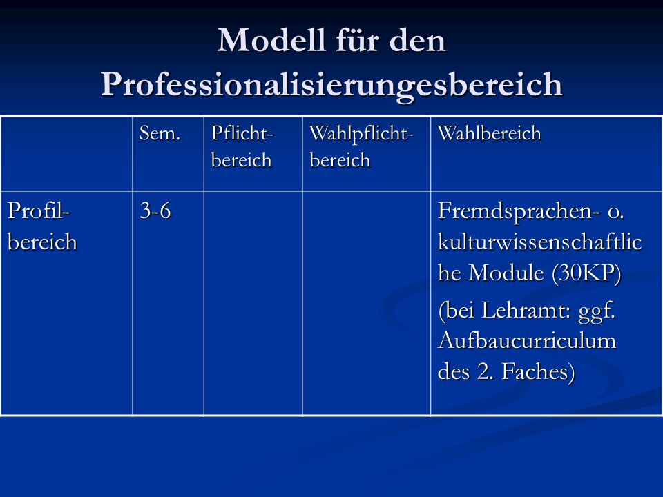 Modell für den Professionalisierungesbereich Sem.