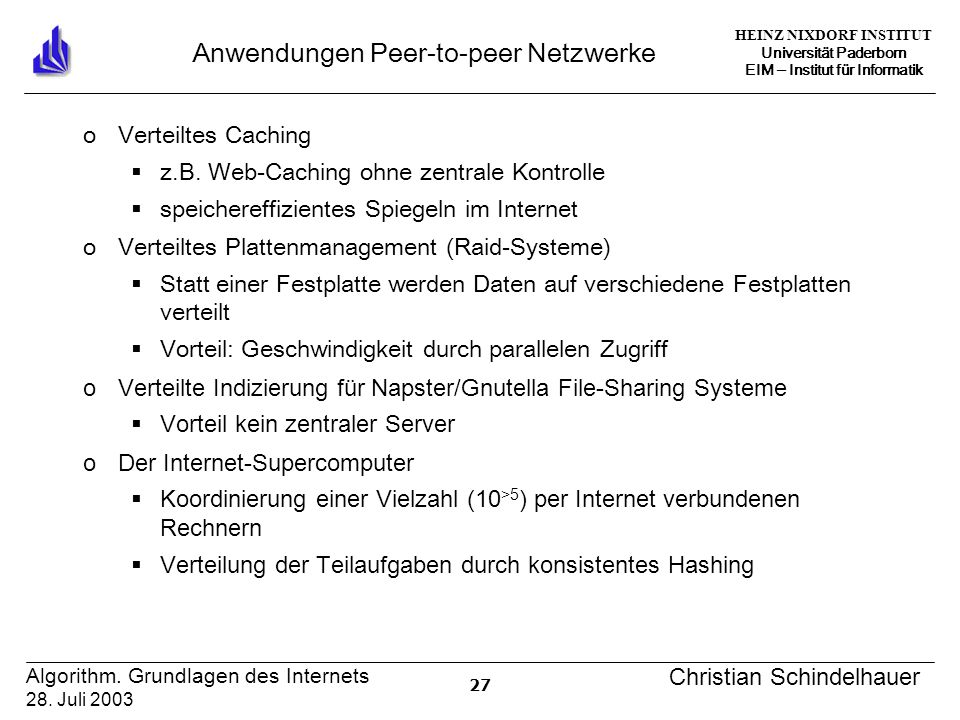 HEINZ NIXDORF INSTITUT Universität Paderborn EIM Institut für Informatik 27 Algorithm.