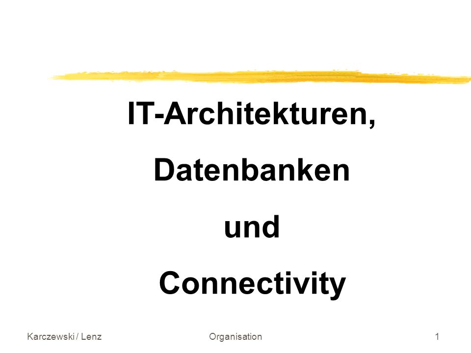 Karczewski / LenzOrganisation1 IT-Architekturen, Datenbanken und Connectivity
