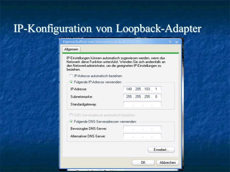 IP-Konfiguration von Loopback-Adapter
