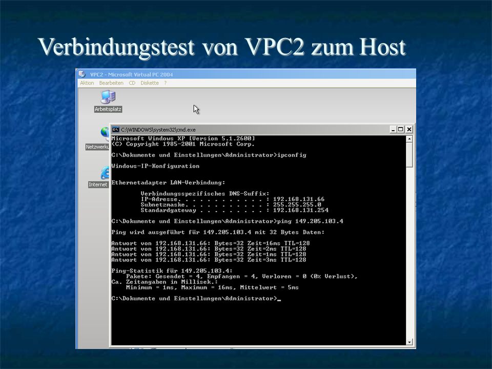 Verbindungstest von VPC2 zum Host