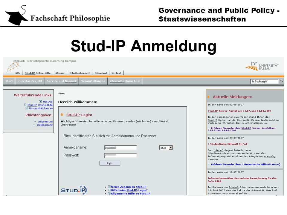 Governance and Public Policy - Staatswissenschaften Stud-IP Anmeldung