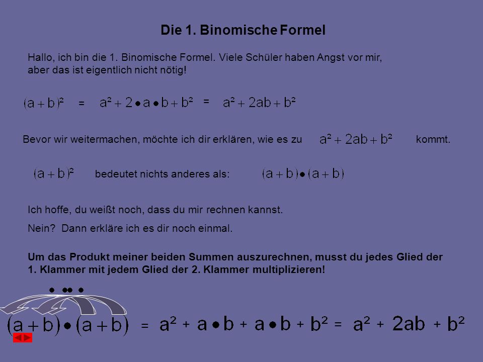 Hallo, ich bin die 1. Binomische Formel.