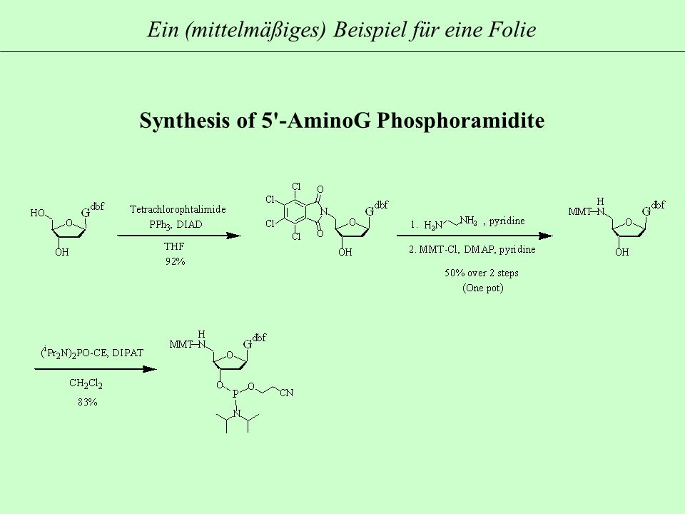 Synthesis of 5 -AminoG Phosphoramidite Ein (mittelmäßiges) Beispiel für eine Folie