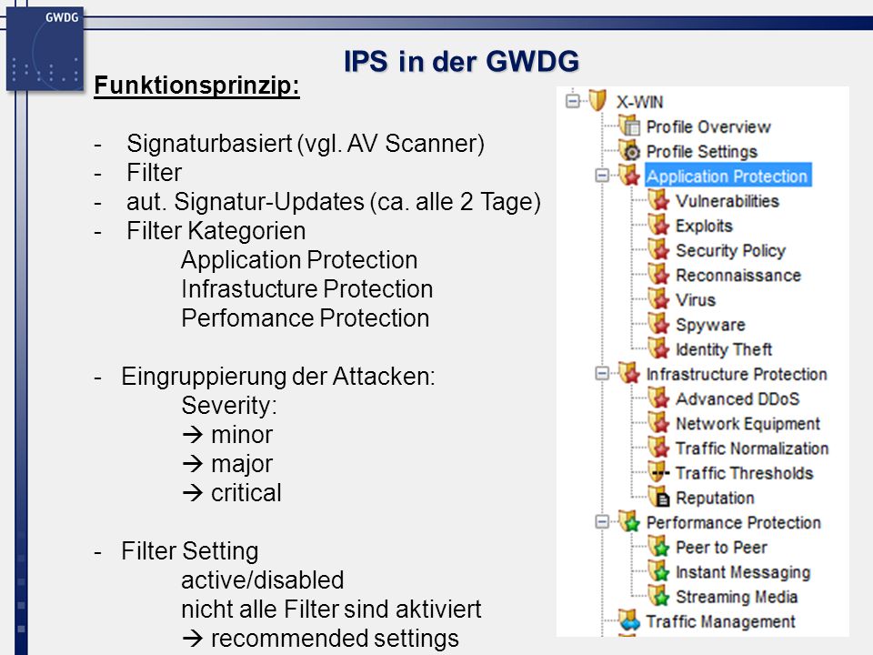 11 IPS in der GWDG Funktionsprinzip: -Signaturbasiert (vgl.