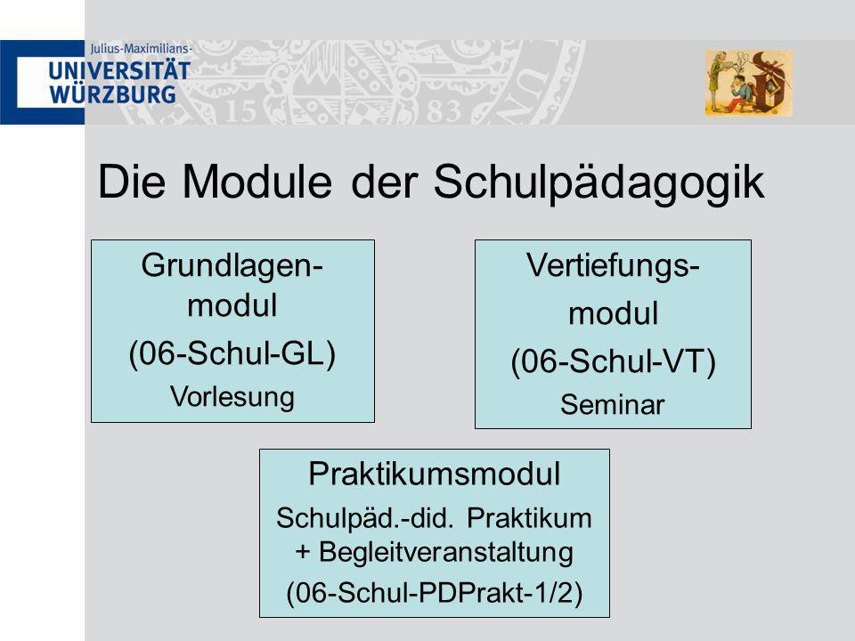 Die Module der Schulpädagogik Grundlagen- modul (06-Schul-GL) Vorlesung Praktikumsmodul Schulpäd.-did.