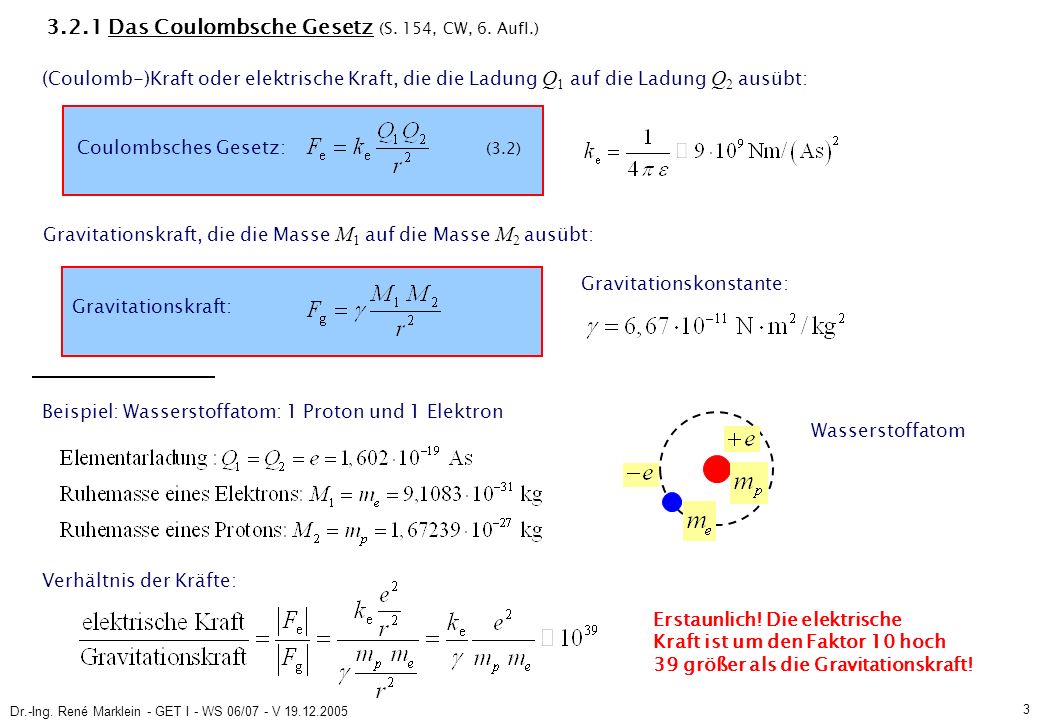 Dr.-Ing. René Marklein - GET I - WS 06/07 - V Das Coulombsche Gesetz (S.