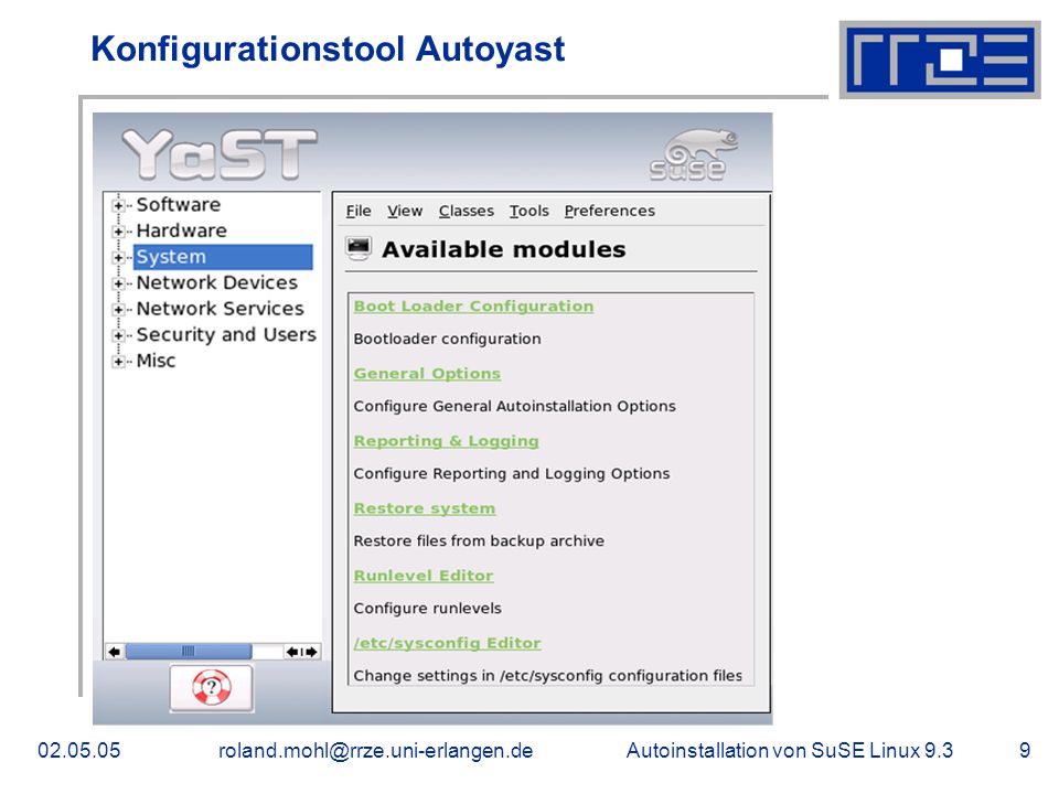 Autoinstallation von SuSE Linux Konfigurationstool Autoyast