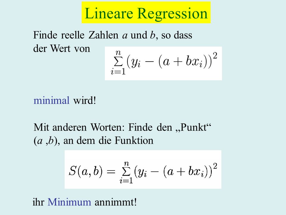 Lineare Regression Finde reelle Zahlen a und b, so dass der Wert von minimal wird.