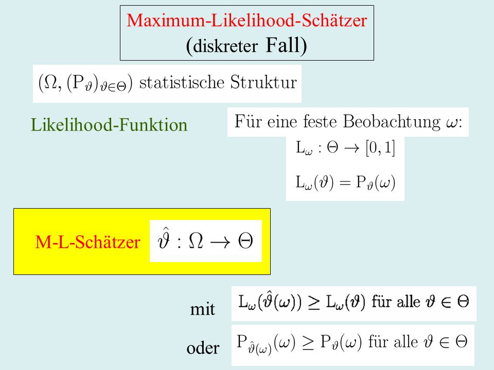 Maximum-Likelihood-Schätzer ( diskreter Fall) Likelihood-Funktion mit oder M-L-Schätzer
