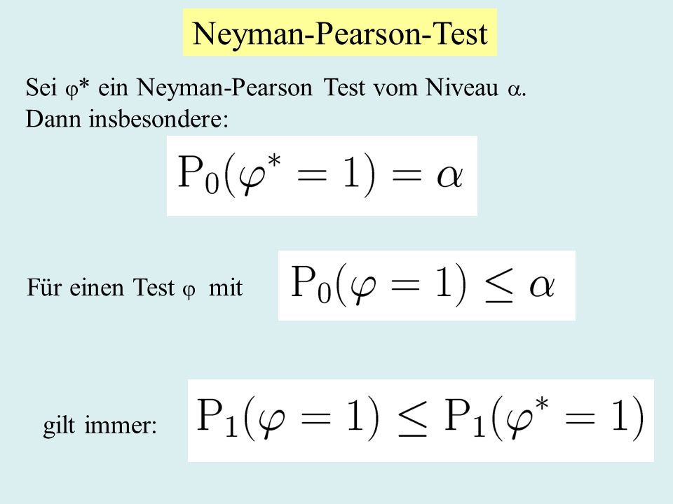 Neyman-Pearson-Test Für einen Test mit gilt immer: Sei * ein Neyman-Pearson Test vom Niveau.