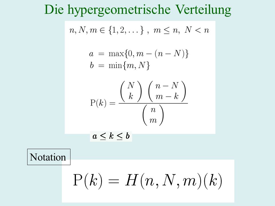 Die hypergeometrische Verteilung Notation