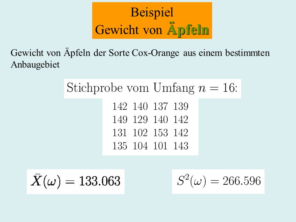Beispiel Äpfeln Gewicht von Äpfeln Gewicht von Äpfeln der Sorte Cox-Orange aus einem bestimmten Anbaugebiet