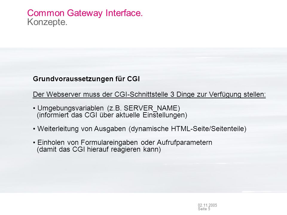 Seite Common Gateway Interface. Konzepte.