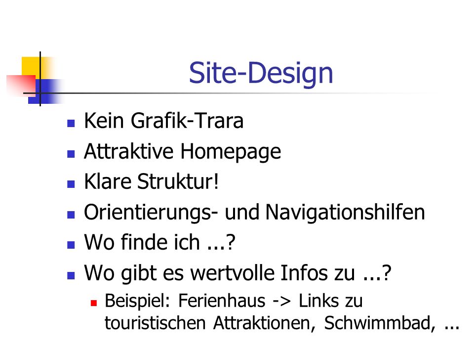 Site-Design Kein Grafik-Trara Attraktive Homepage Klare Struktur.
