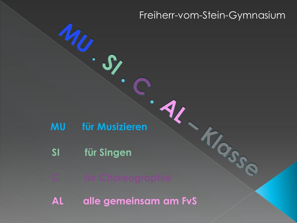MU für Musizieren SI für Singen C für Choreographie AL alle gemeinsam am FvS Freiherr-vom-Stein-Gymnasium