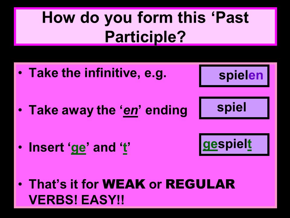 How do you form this Past Participle. Take the infinitive, e.g.