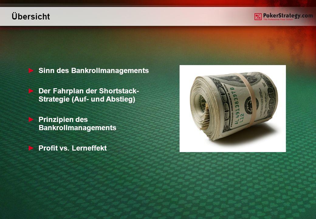 Übersicht Sinn des Bankrollmanagements Der Fahrplan der Shortstack- Strategie (Auf- und Abstieg) Prinzipien des Bankrollmanagements Profit vs.