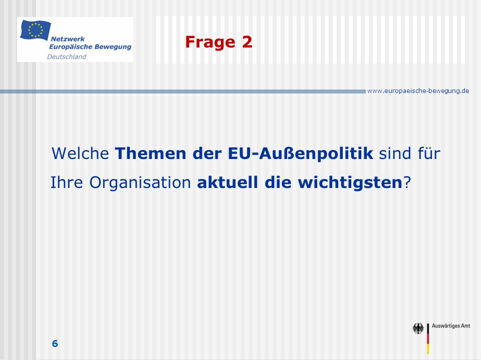 Frage 2 6 Welche Themen der EU-Außenpolitik sind für Ihre Organisation aktuell die wichtigsten
