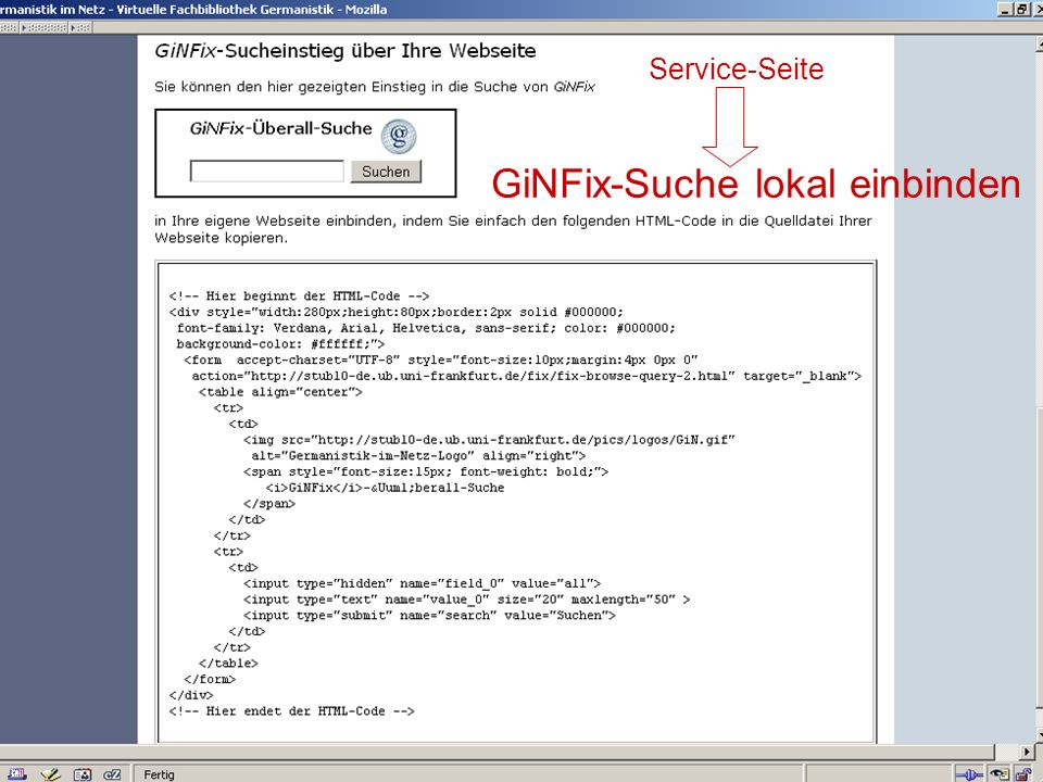 Tagung Geselliges Arbeiten 20 GiNFix-Suche lokal einbinden Service-Seite