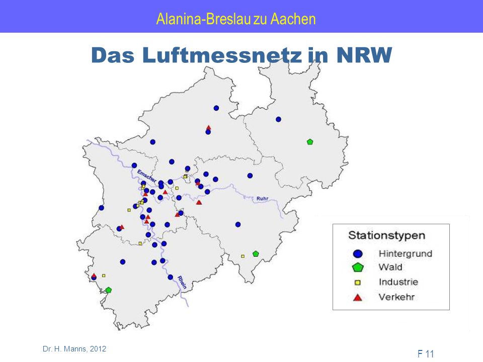 Alanina-Breslau zu Aachen F 11 Dr. H. Manns, 2012 Das Luftmessnetz in NRW