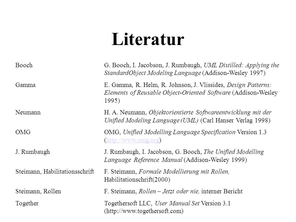 Literatur BoochG. Booch, I. Jacobson, J.