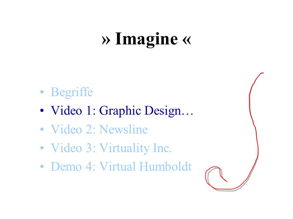 » Imagine « Begriffe Video 1: Graphic Design… Video 2: Newsline Video 3: Virtuality Inc.