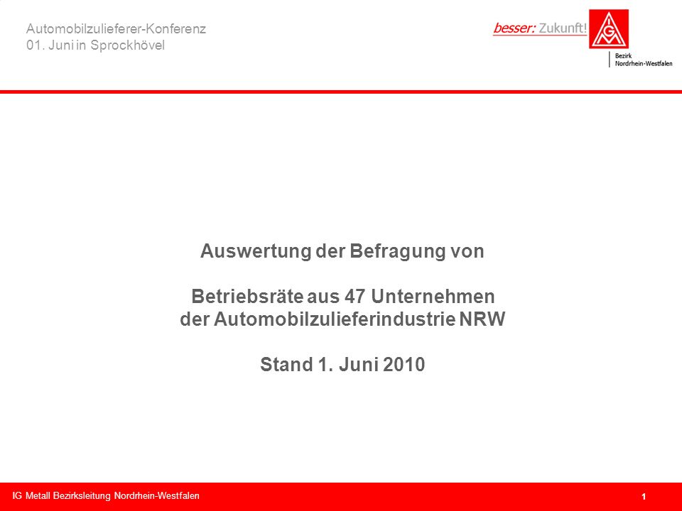 Bezirksleitung NRW IG Metall Bezirksleitung Nordrhein-Westfalen Automobilzulieferer-Konferenz 01.