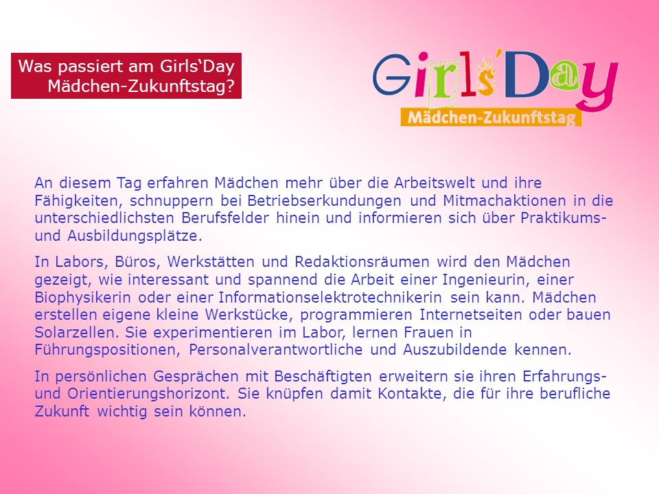 Was passiert am GirlsDay Mädchen-Zukunftstag.
