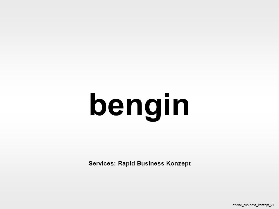 bengin 1 © 2005 bengin.com Business Konzept bengin Services: Rapid Business Konzept offerte_business_konzept_v1