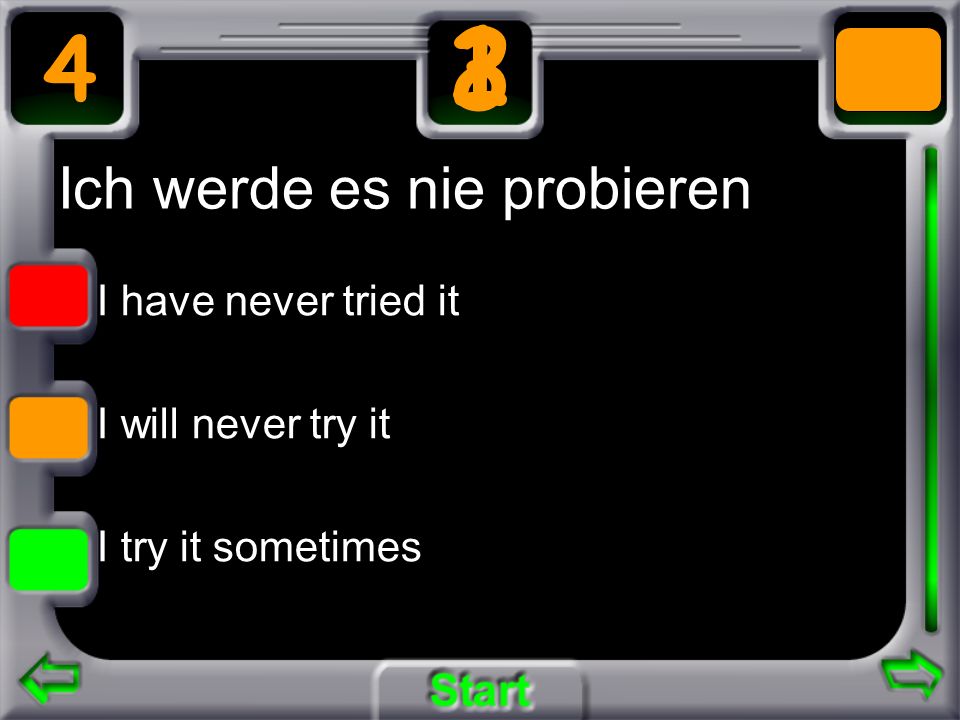 Ich werde es nie probieren I have never tried it I will never try it I try it sometimes