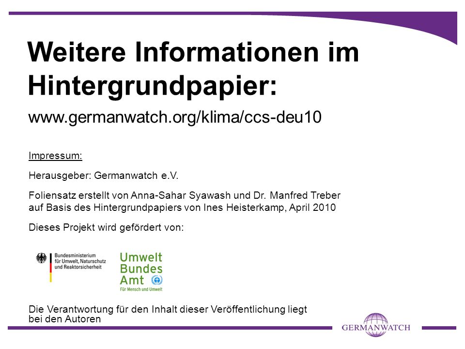 Weitere Informationen im Hintergrundpapier:   Impressum: Herausgeber: Germanwatch e.V.