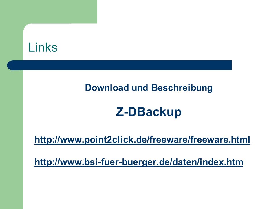 Links Download und Beschreibung Z-DBackup
