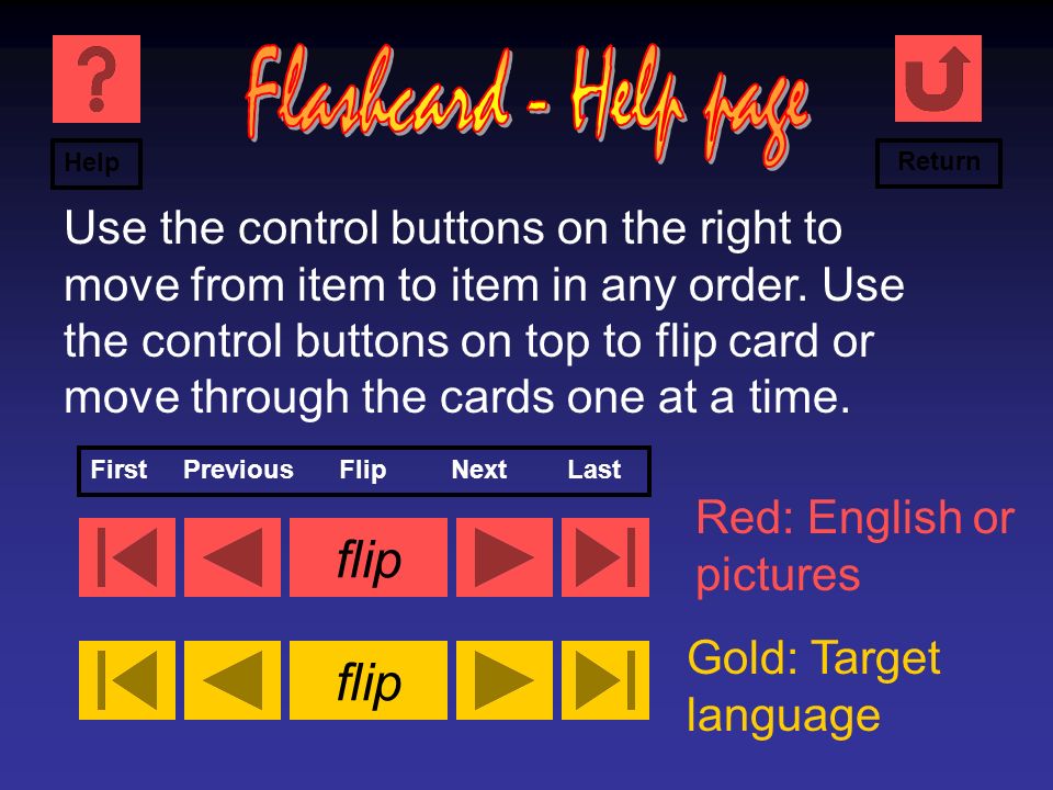 Use the control buttons on the right to move from item to item in any order.