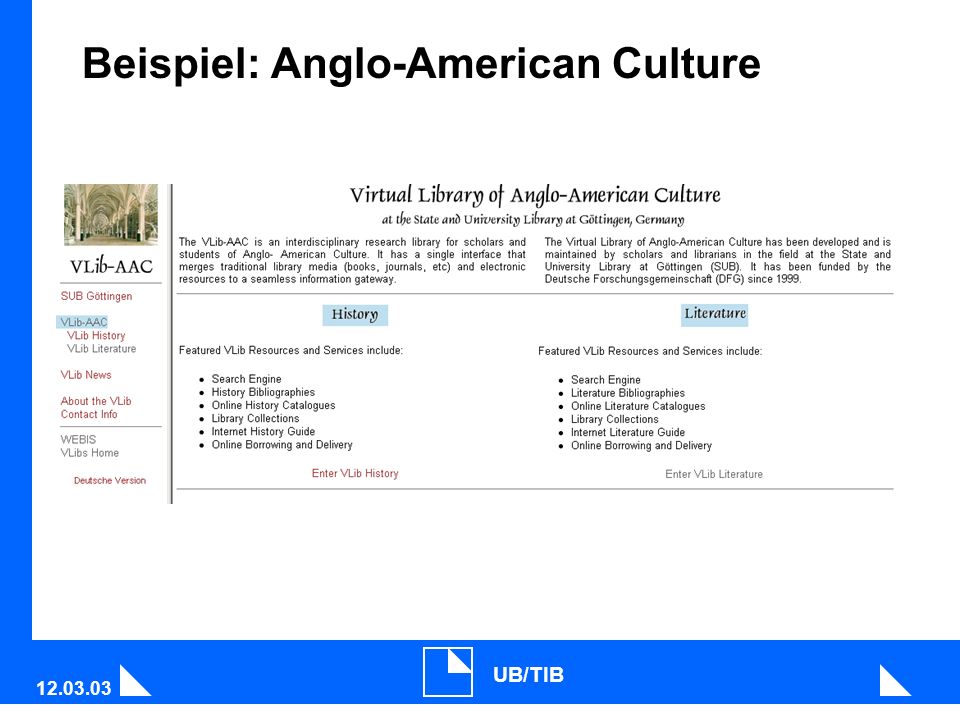 UB/TIB Beispiel: Anglo-American Culture