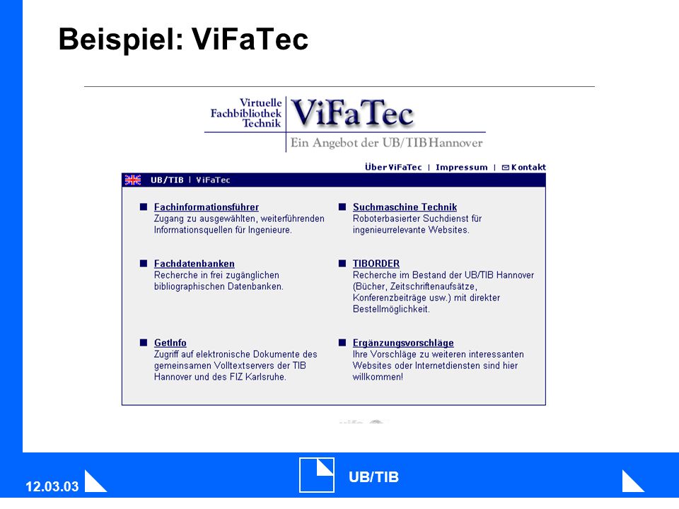 UB/TIB Beispiel: ViFaTec