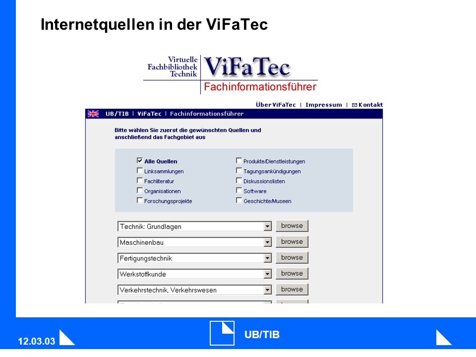 UB/TIB Internetquellen in der ViFaTec