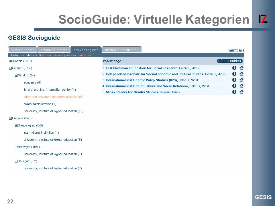 22 GESIS SocioGuide: Virtuelle Kategorien