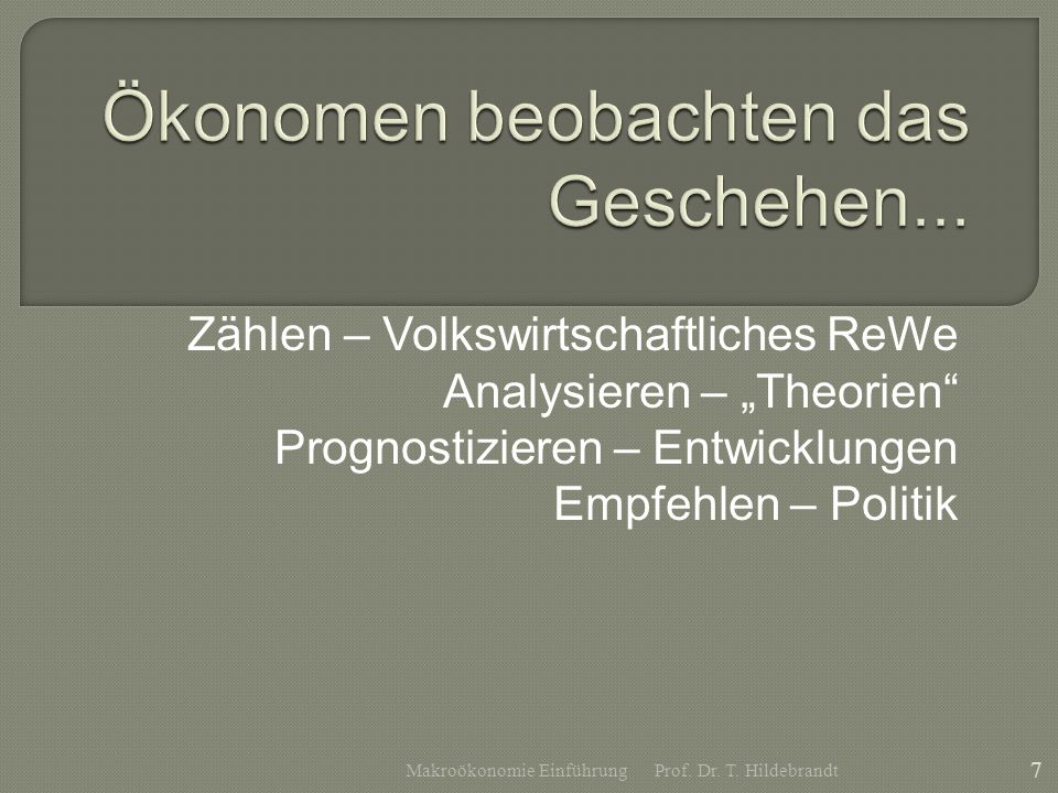 Zählen – Volkswirtschaftliches ReWe Analysieren – Theorien Prognostizieren – Entwicklungen Empfehlen – Politik Prof.
