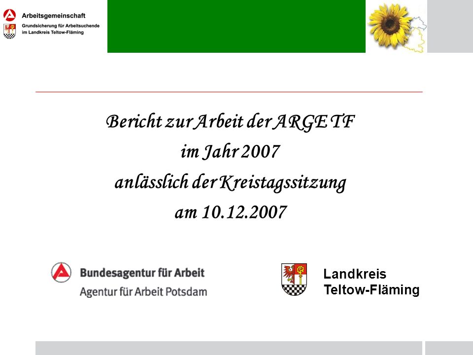 Bericht zur Arbeit der ARGE TF im Jahr 2007 anlässlich der Kreistagssitzung am Landkreis Teltow-Fläming