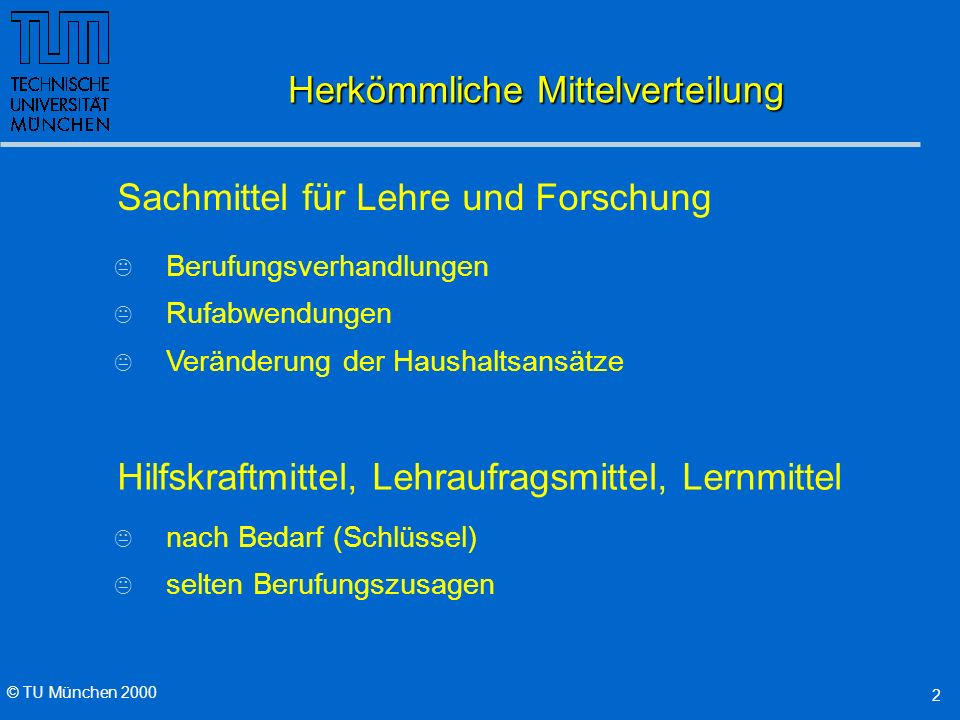 - Präsentation anläßlich des CHE-Workshops best practice - Hochschule 2000: Technische Universität München am 14.