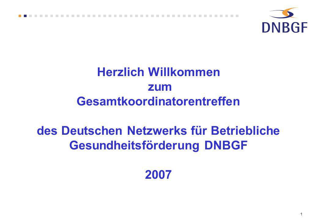 1 Herzlich Willkommen zum Gesamtkoordinatorentreffen des Deutschen Netzwerks für Betriebliche Gesundheitsförderung DNBGF 2007