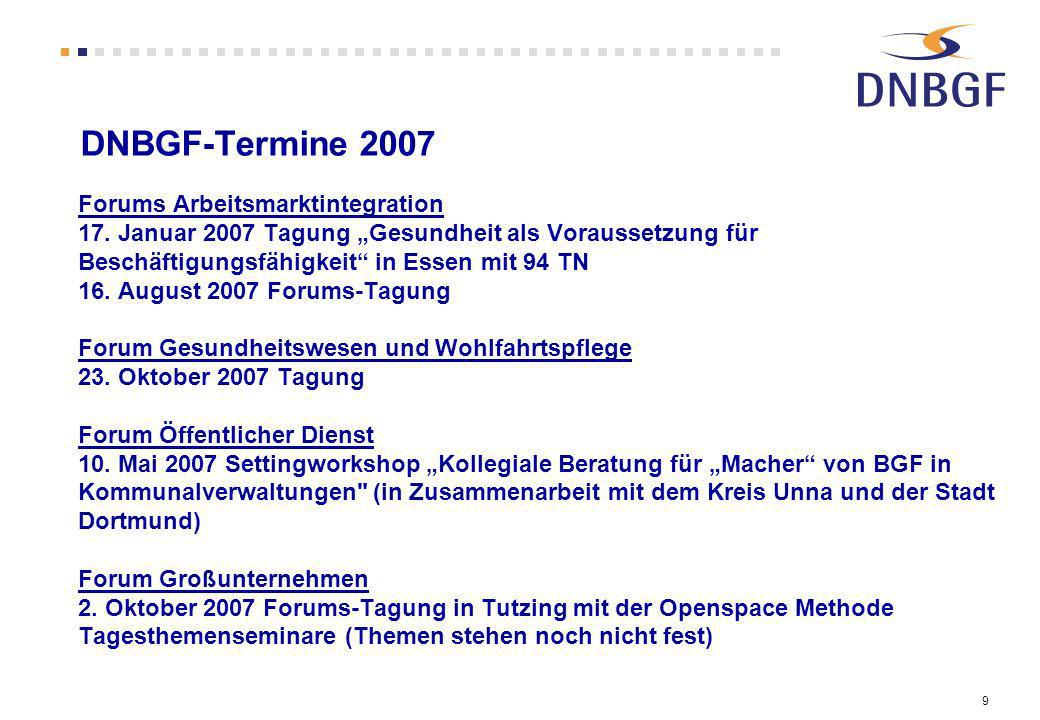 9 DNBGF-Termine 2007 Forums Arbeitsmarktintegration 17.